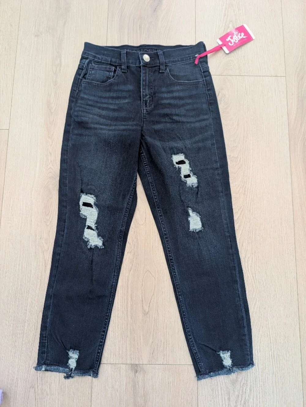 Justice Dark Jean Distressed Mini Mom Jeans 0235